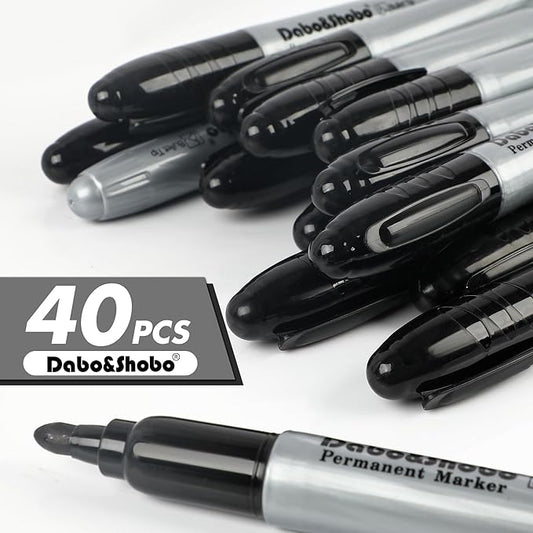 Dabo&Shobo Permanent Markers Jumbo Size, 40 Count, Bullet Tip, Large Black Permanent Markers Set