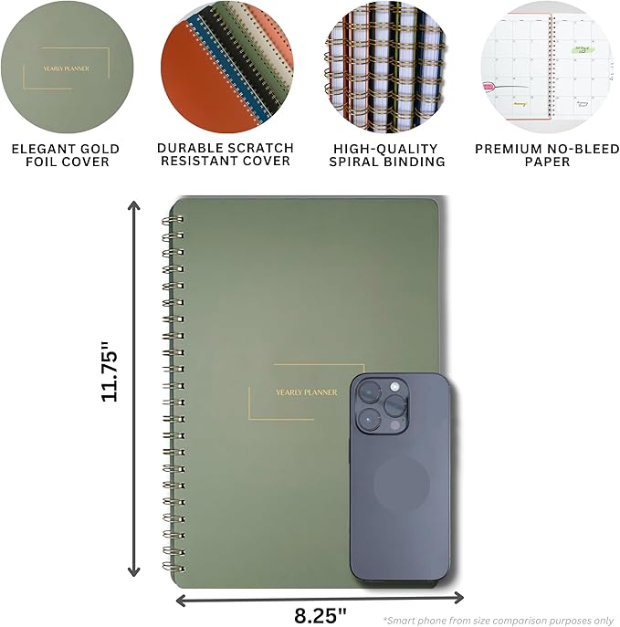 Merely Home | Ultimate Yearly, Daily, Weekly, Monthly Planner | 8.25" x 11.75" | To Do List Notebook for Work | Simple Design | Multiple Layouts | Academic Planner and Organizer Notebook (Navy, Yearly Planner - Portrait)