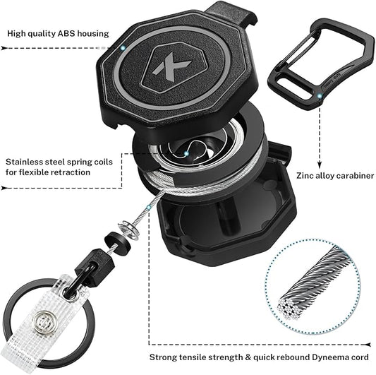 koorito 2 Pack Heavy Duty Retractable Badge Holder Key Reel with 31.1' Retractable Cord, Black