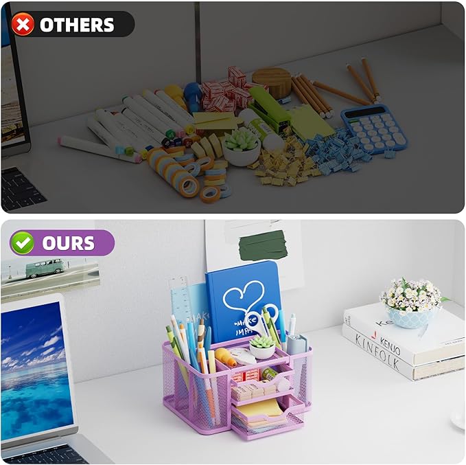 Marbrasse Mesh Desk Organizer with 2 Drawers, Pen Holder & Notebook Slot