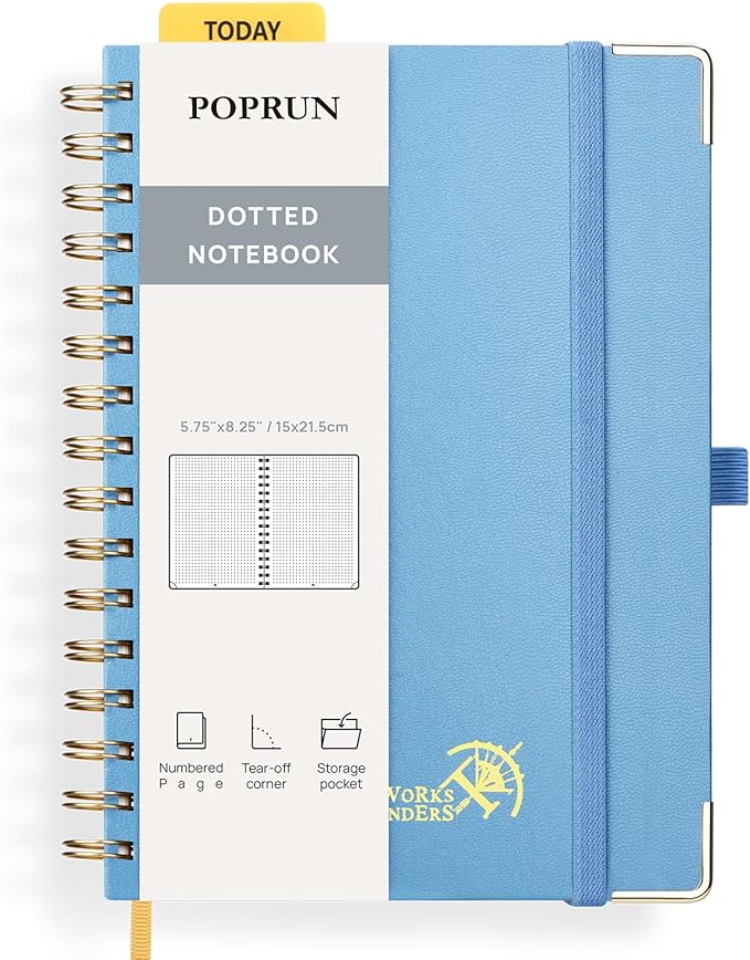 POPRUN Spiral Dotted Journal Notebook — A5, Blue