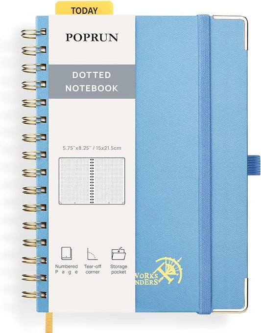 POPRUN Spiral Dotted Journal Notebook — A5, Blue