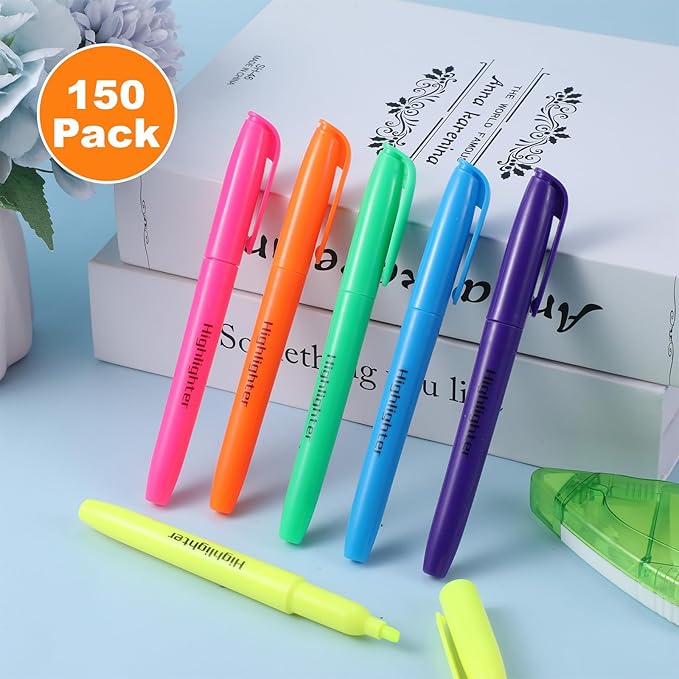 Meyeyaia Highlighters Bulk Pack — Chisel Tip, 6 Assorted Colors, 150-Count