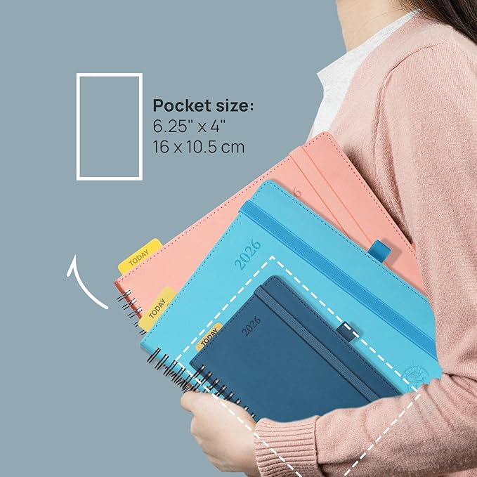 POPRUN Pocket 2026 Planner (Small Size- 4'' x 6.25'') Weekly and Monthly for Purse - Calendar 2026 (Jan. 2026 - Dec.2026) with Soft Cover, Plastic Ruler - Black