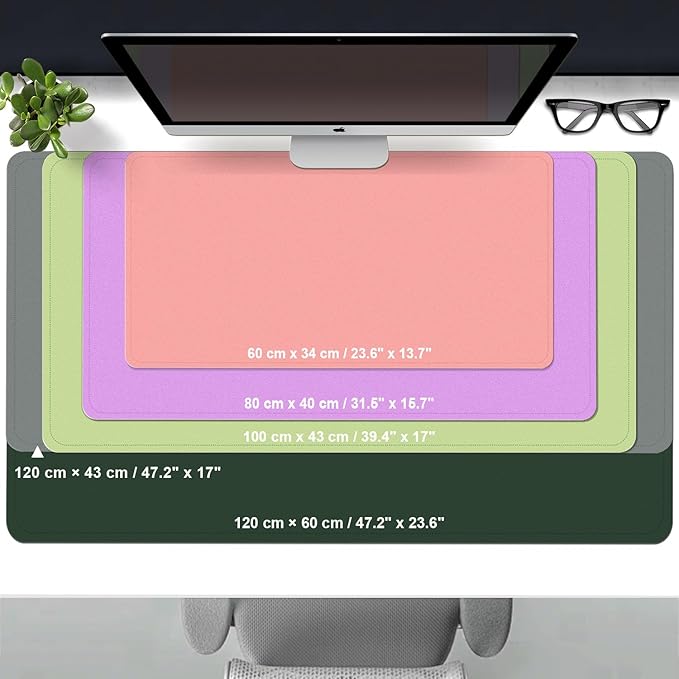 Leather Desk Pad Protector, 47.2'' x 23.6'', Suede Base Sewing Desk Blotter, Non-Slip Office Mat, Waterproof Writing Pad for Office and Home - Beige