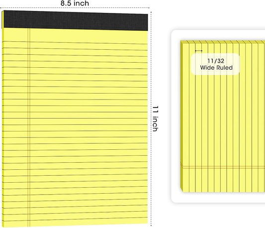 AILZFEI Yellow Legal Pads Note Pads 8.5 x 11 inch Wide Ruled, 30 Sheets/Pad, 20lb Colored Paper, Perforated Notepad with Sturdy Back (3 Pads Yellow)