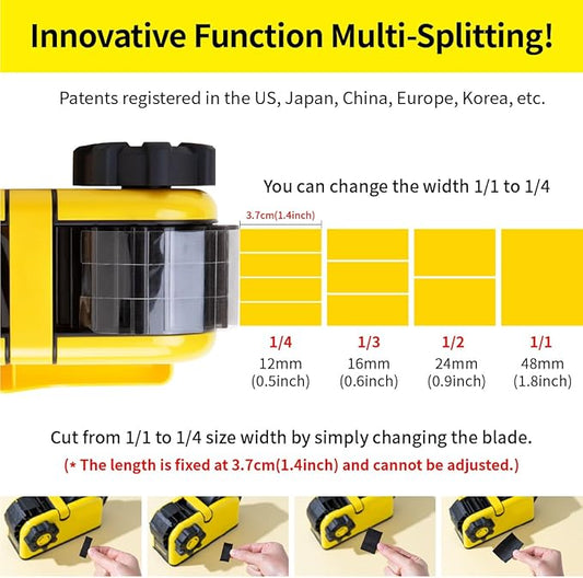 [TENDO°] Multi-Section Tape Dispenser ZO-508: Innovative Cutter for Custom Tape Width (Yellow)