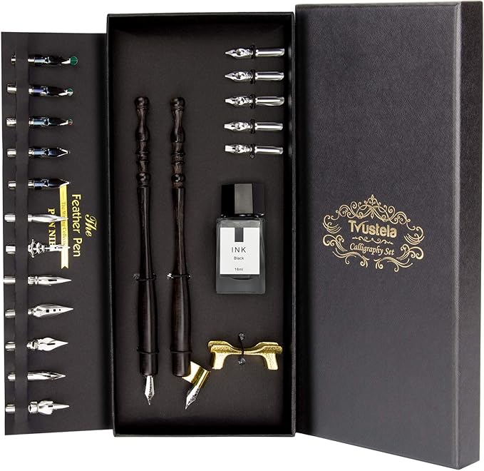 Trustela Calligraphy Set for Beginners — 19 Nibs, Oblique Pen Holder, Wooden Set