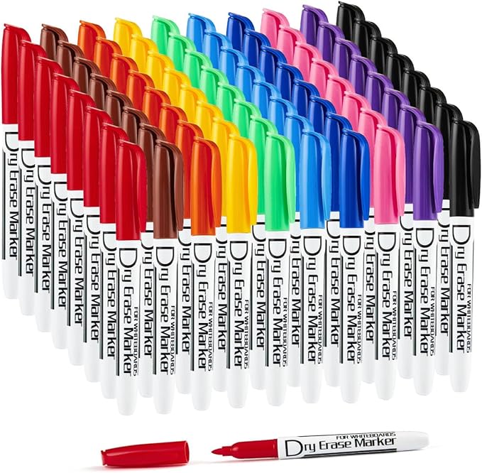 Volcanics Dry Erase Markers — Fine Tip, Low-Odor, 80 Count, 10 Colors