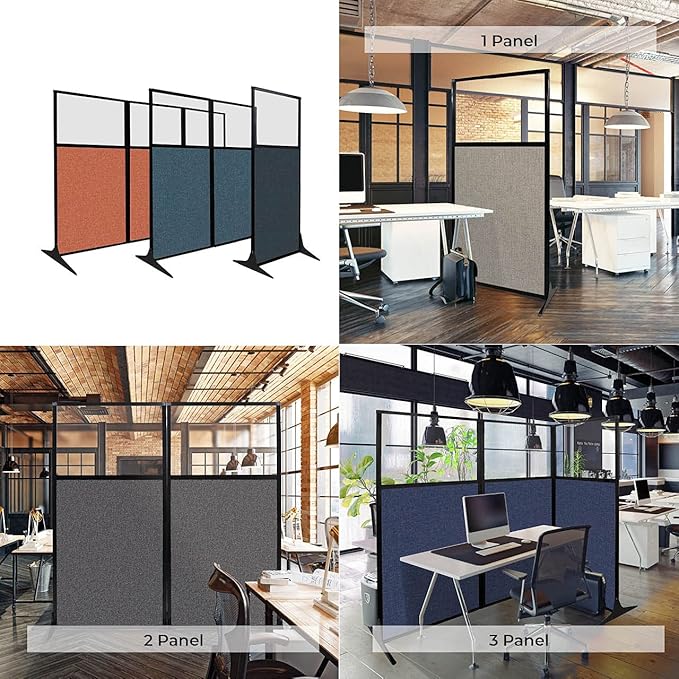Versare Workstation Partition | Portable Wall Divider | Modern Office Cubicle | Free Standing Privacy Screen | Flexible Work Space | 33" x 70" W/Window, Royal Blue Fabric Panels