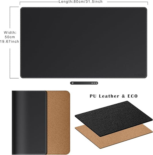 Mydours Dual-Sided PU Leather Desk Mat 31.5"x19.7" - Extra Large Cork Backing Mouse Pad for Office & Home, Premium Writing Surface, Waterproof Computer Desk Pad Protector for Laptop and Keyboard