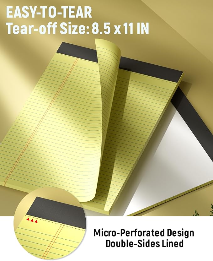 24 Pack Legal Pads 8.5 x 11 College Ruled Writing Pads, 720 Sheets Legal Note Pads 8.5 x 11 Narrow Ruled Lined Paper Pads, Perforated Notepads Notebook Yellow Paper Tablets 30 Sheets Per Notepad