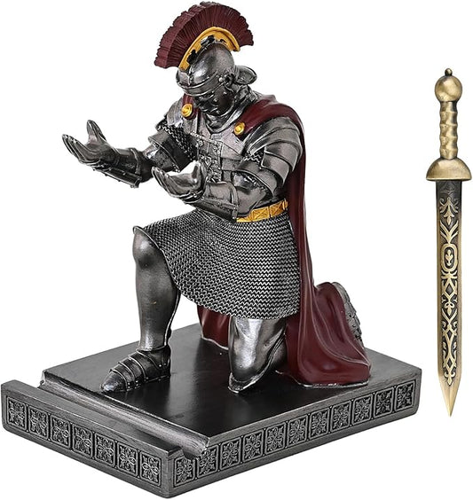CYXStar Roman Praetorian Prefect Warrior Knight Pen Holder Desk Ornament Resin Praetorian Guard Mobile Phone Stand Desk Accessories and Organizer for Office with a Letter Opener (Iron)