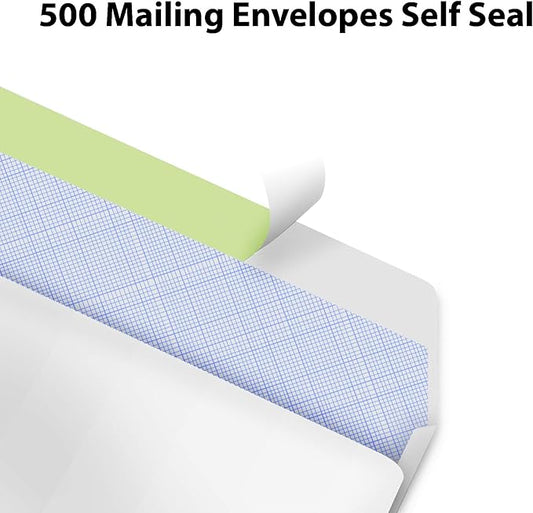 #10 Envelopes Letter Size Self Seal | 500 Business Mailing Security Peel and Sealing Envelope | 100% Tinted | no 10 White Windowless Legal Regular Plain Envelops Pack | 4-1/8 x 9-1/2 Inches | 24 LB