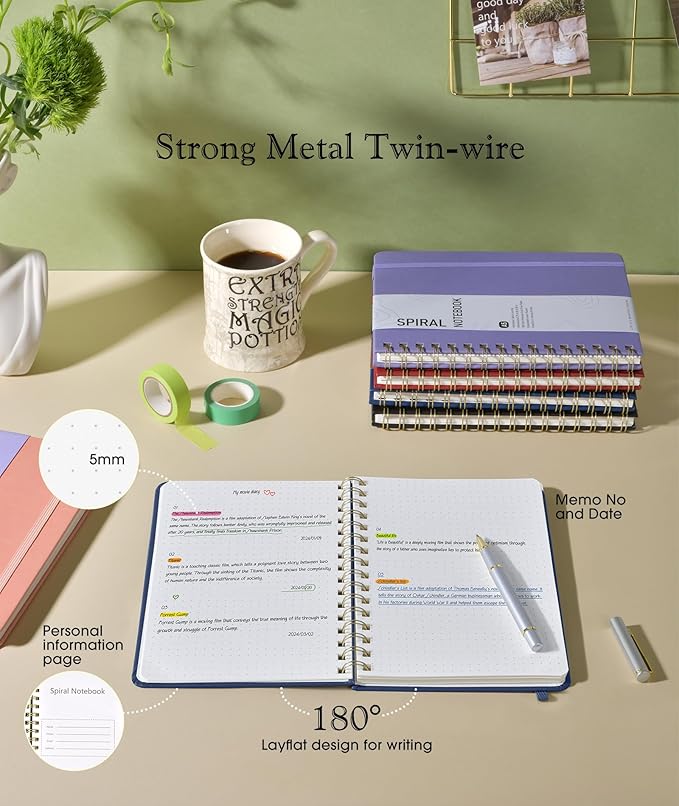 Office Prime Graph Spiral Notebook — A5, 5.75×8.38 in, 150 Pages, Navy Blue