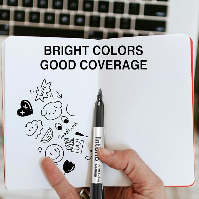 INTUNO Oil-Based Permanent Markers — Fine Tip, Black, 120-Count