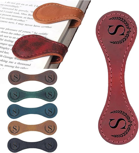 Personalized Magnetic Leather Bookmark, 26 Letters Custom Leather Bookmarks, Handmade, Leather Magnetic Bookmark for Book Lovers Readers Women Kid(Red，S）
