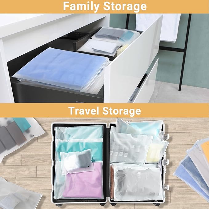 Svaldo Clothes Packaging Bags for Shipping, 25 Count 14x18 inch Frosted Zipper Plastic Bags for Clothing, Thick Plastic Apparel Bag for Packaging T-Shirt, Shirt, 3 Mil, with Vent Holes Storage Bag
