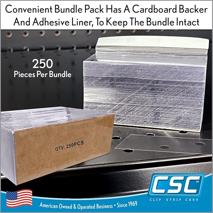 Price/Data Channel Label Holder Chips, 250 Pack, Clear Plastic Tags, 2" L x 1.25" H, 7.5 Mil Thick, Gondola Shelf Edge, Shelf Edge, Clip Strip Corp.