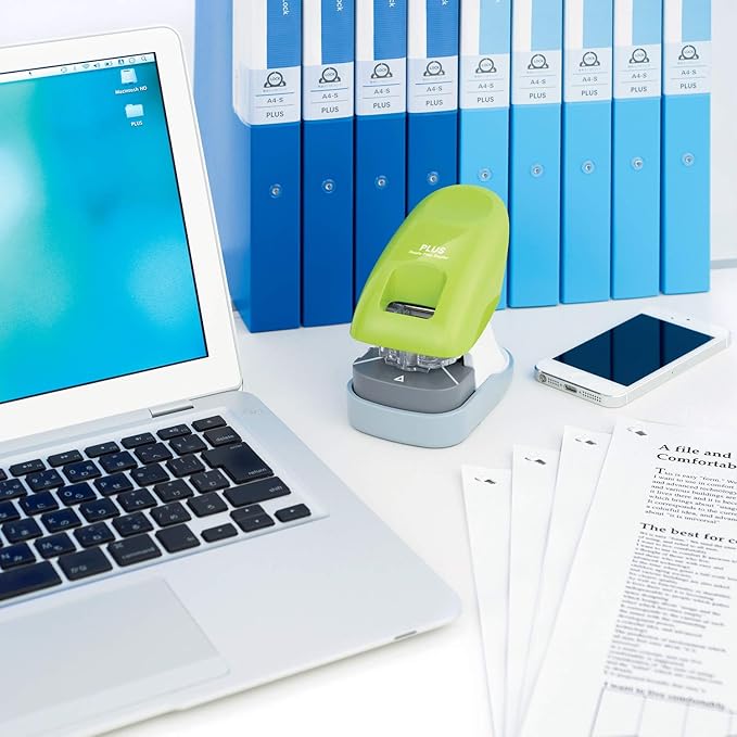 Plus Paper Clinch Desktop Staple-Free Stapler — Green