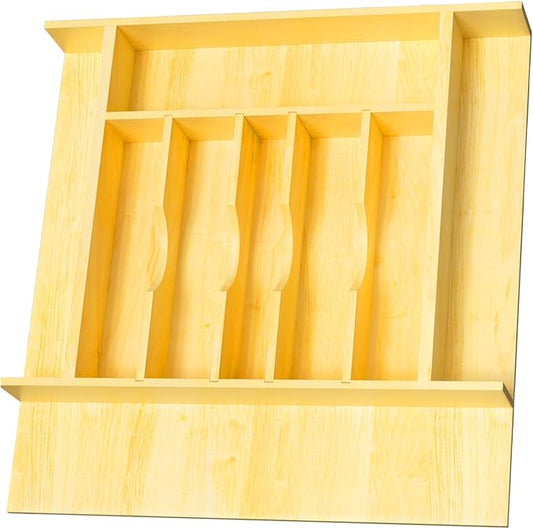 Evjocoh Silverware Drawer Organizer Wood with Adjustable Partition for Kitchen Utensil Cutlery Flatware Cabinet Storage Compartment Tray Insert with Dividers (19.2" W x 19.5" D x 2.5" H)