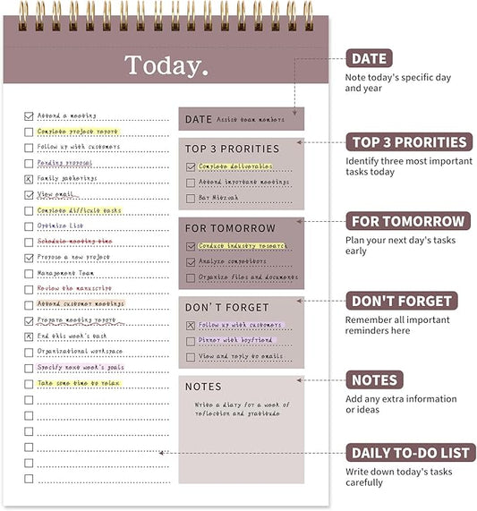 104 Pgs To Do List Notepad, 52 Undated Sheets Duplex-printed Daily Planner For Work Home School Office Desk Accessories Supplies & Goal Setting Tasks -Brown