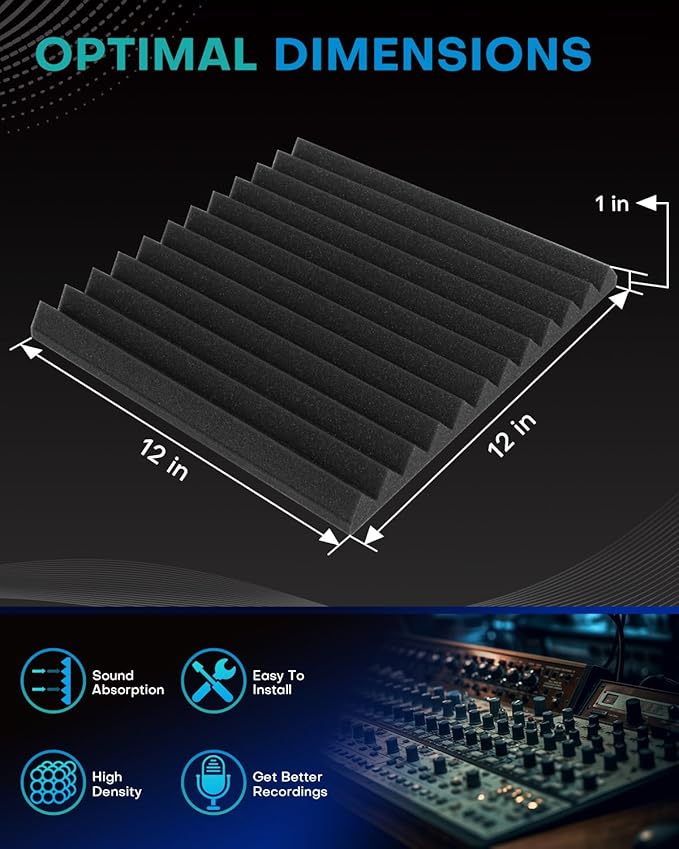 96 Pack Sound Proof Foam Panels for Walls, 1 X 12 X 12 Inches Acoustic Foam Panels, High Density Acoustic Panels Sound Absorbing, Black White Noise Cancelling Studio Wedges (NOT INCLUDE ADHESIVE)