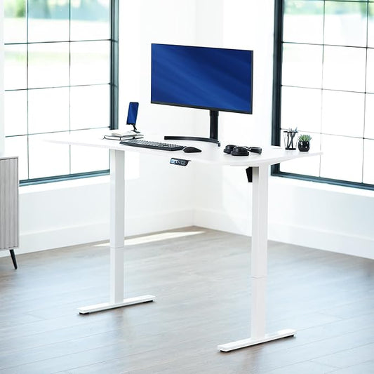 VIVO Electric 63 x 32 in Standing Desk, Memory Height Adjustment, 1B Series, Holds 220 lbs, White Top White Frame, DESK-KIT-1W1W