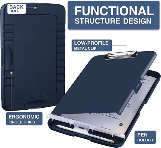 Sooez Clipboard with Storage, High Capacity Nursing Clip Board 8.5 x 11 with Pen Holder & Low Profile Clip, Plastic Clipboards Case Box, Teacher Must Haves School Office Supplies,Letter Size/ A4