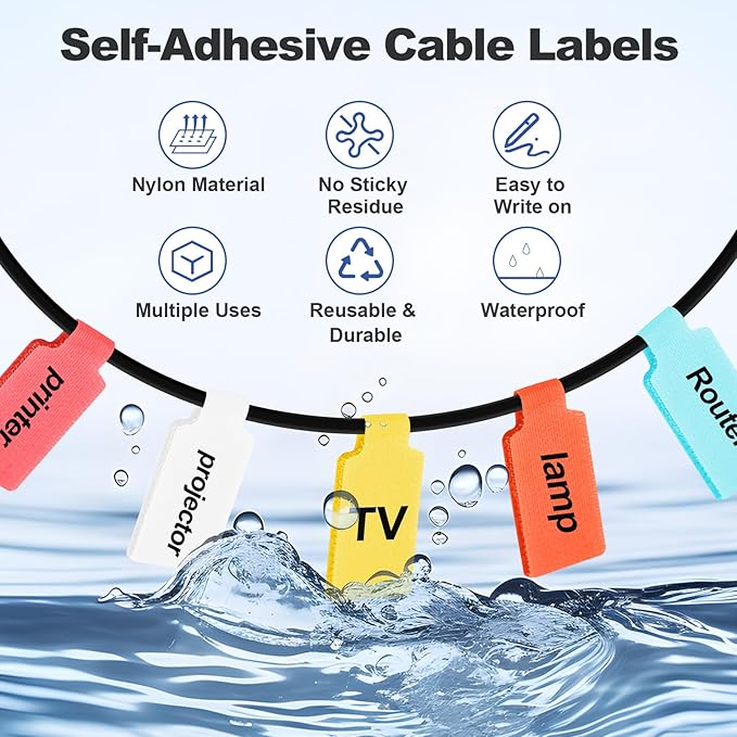 SZ.haitun 40 Pack Cable Labels Tags, Multi-Color Write On Wire Cord Tags and Charger Labels Waterproof for Cable Management and Identification Electronics (Oval)
