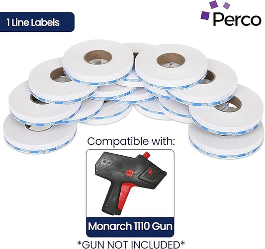 Perco Blue Reverse Print on White Grocery Labels to fit Monarch 1110 Price Gun, 16 Rolls - 17,000 Labels