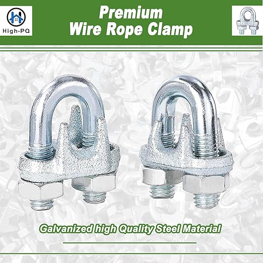 30PCS 1/4" Galvanized Zinc-Plated Wire Rope Cable Clamp Clips, M6 Wire Cable Clampswith U-Bolt Saddle Fasteners for Secure Rigging & Marine Use