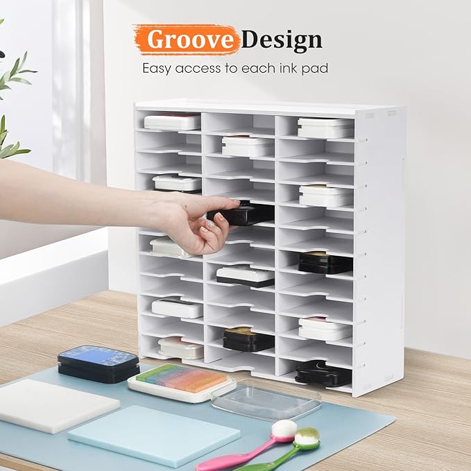 Krafetto 2 Pack 36 Grids Ink Pad Storage Rack, Wall-mountable Stamp Pad Organizer Holder Compatible with Standard Size Ink Pads（Grid Size 4.1" W × 3.9" D × 0.9" H）