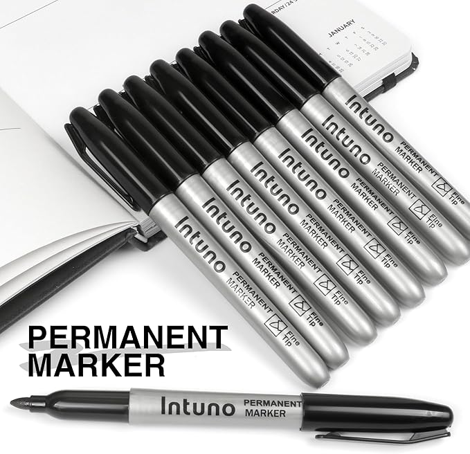 INTUNO Oil-Based Permanent Markers — Fine Tip, Black, 120-Count