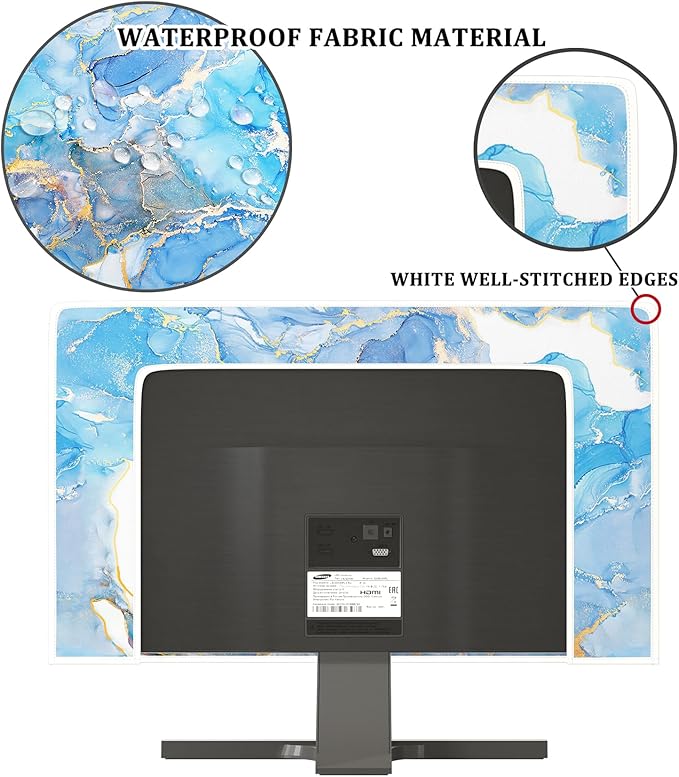 Baocicco Baby Blue Gold Marble Waterproof Screen TV Cover 80 Inch Modern Television Accessories TV LCD Fashion Weatherproof Screen TV Decorations for Tablet LED LCD OLED TVs