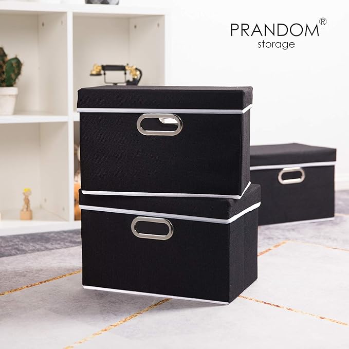 PRANDOM Foldable Storage Box with Lid [1-Pack] Fabric Collapsible Storage... (..