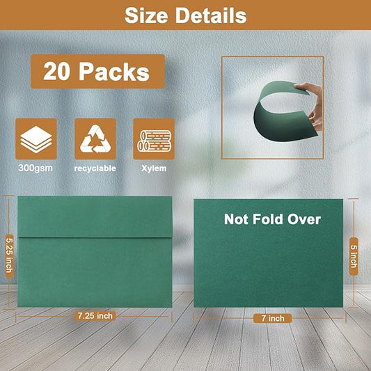 Silunkia 10 Assorted Colors Blank Flat Cards and Envelopes 5 x 7 Heavyweight Single Panel Cardstock and A7 Envelopes Printable Self Seal 20 Packs for Wedding Invitations, Birthday, DIY Greeting Cards