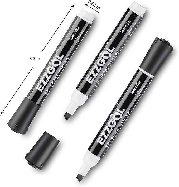 Ezzgol Dry Erase Markers Bulk — Black, Low-Odor, 72 Pack