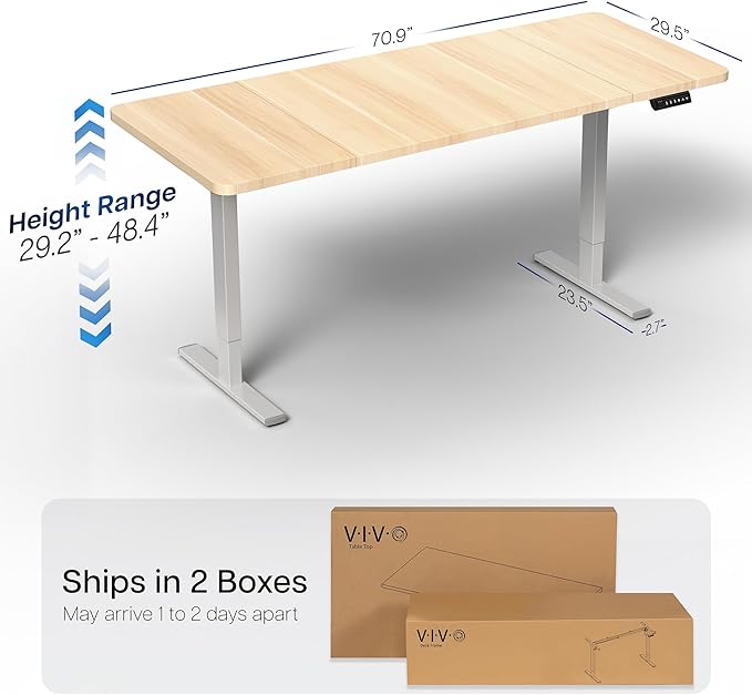 VIVO Electric 71 x 30 in Standing Desk, Memory Height Adjustment, 1B Series, Holds 220 lbs, Light Wood Top Gray Frame, DESK-KIT-1G7C