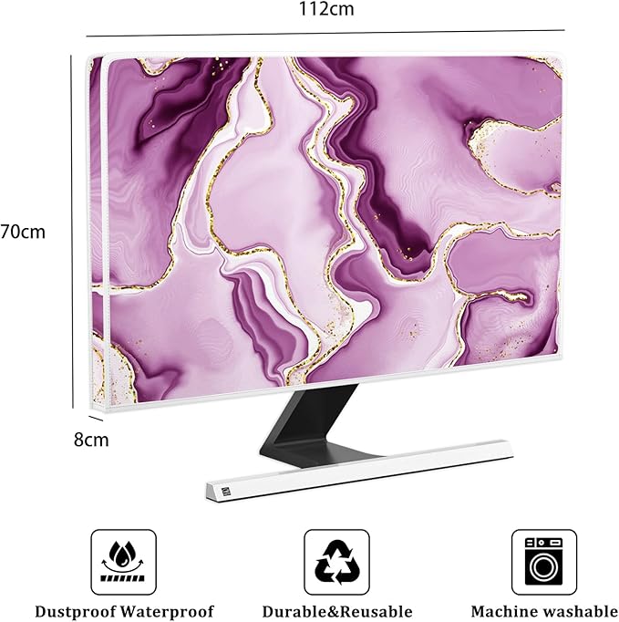 Baocicco Violet Gold Marble Waterproof Weatherproof and Dust-Proof TV Screen Cover 45, 46, 47, 48 Inch for Home Office Creative TV Covers for TVs Screen Anti-Static Dustproof Protective