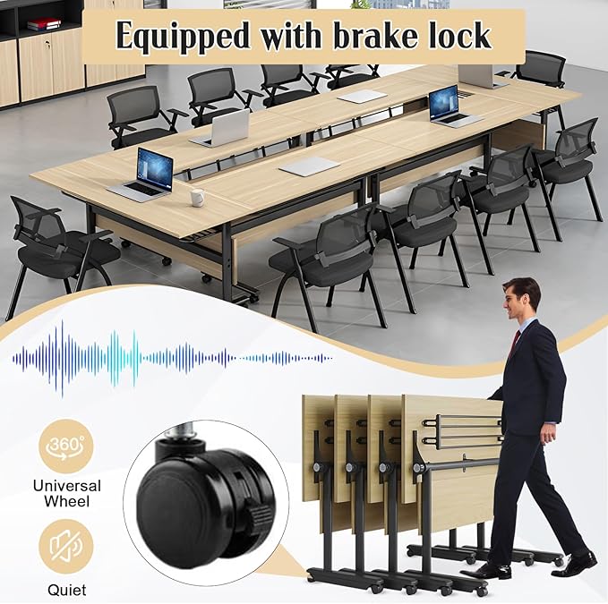 Conference Table,55.1''Folding Conference Room Table for 4-12 People,Mobile Flip Top MeetingTraining Table with Different Coulor and Styles for Offices, Classrooms,Meeting Room (8, 61''G)
