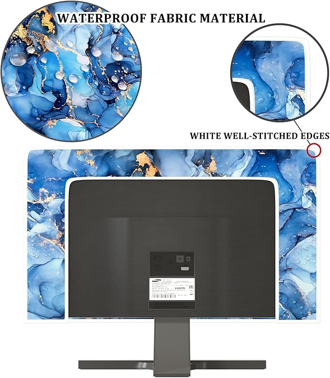 Baocicco Navy Blue Gold Marble Waterproof TV Dust Cover 37, 38, 39 Inch Creative Texture Grain Television Screen Cover Abstract TV Display Protectors Protective LED LCD OLED TVs Dust-Proof