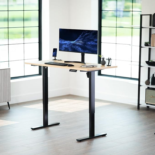 VIVO Electric 55 x 28 in Standing Desk, Memory Height Adjustment, 1B Series, Holds 220 lbs, One-Piece Light Wood Top, Black Frame, DESK-KIT-1B55C