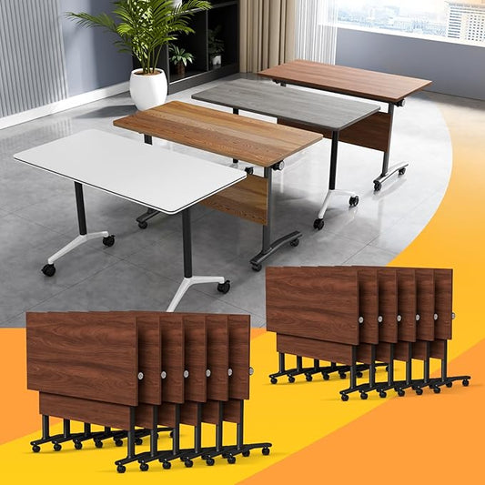 Conference Table Flip Top Mobile Conference Room Tables,Folding Conference Table with Wheels,Large Meeting Training Seminar Table Saving Space for Office Classroom(12D,70.8'')