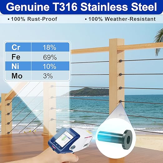 Steel DN Mate 50 Pack Black Stainless Steel Protector Sleeves for 1/8”, 5/32", 3/16" Wire Rope Cable for Wood Post, T316L Marine Grade Cable Railing Kit Hardware DB58
