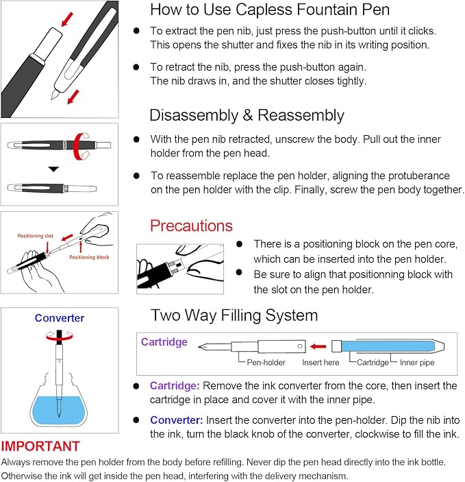 JINHAO 20 Press Fountain Pen, Retractable Capless Resin Pen with Ink Converter (EF Nib 0.4mm, Ivory White)