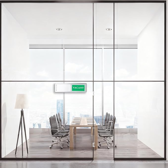 Meeting in Progress or Vacant Door Sign, Sliding Status Indicator Sign for Office, Conference Room, Home, Hospital, Hotel – Magnetic Adhesive Acrylic Privacy Signs