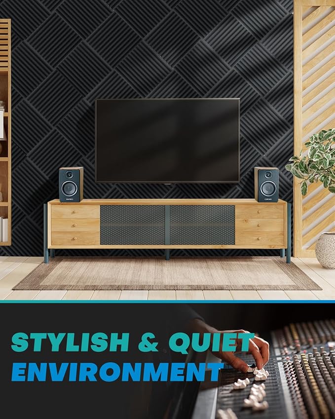 120 Pack Acoustic Foam Panels, 1 X 12 X 12 Inches Sound Proof Foam Panels for Walls, High Density Acoustic Panels Sound Absorbing (NOT INCLUDE ADHESIVE)