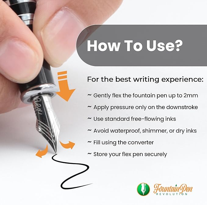 FPR Himalaya V2-Chrome Ultra Flex Nib Pen - Twist-Style Converter Filled Calligraphy Pens for Writing - Fancy Pens for Men & Women - Flex Fountain Pen w/Metal Clip & Cap Ring (Brown Ebonite)