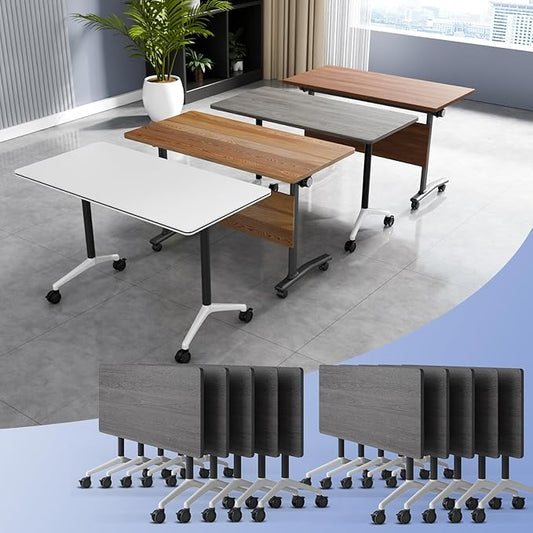 Conference Table Flip Top Mobile Conference Room Tables,Folding Conference Table with Wheels,Large Meeting Training Seminar Table Saving Space for Office Classroom(10C,61'')